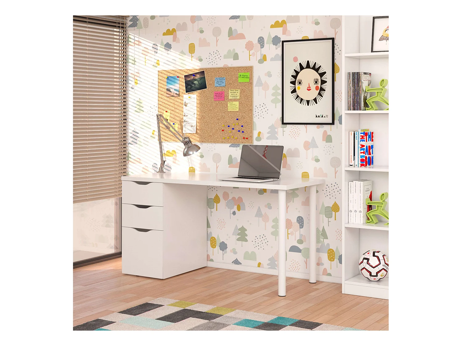 Pack Oficina Estilo Contemporáneo Blanco con 2 Estanterías y Escritorio