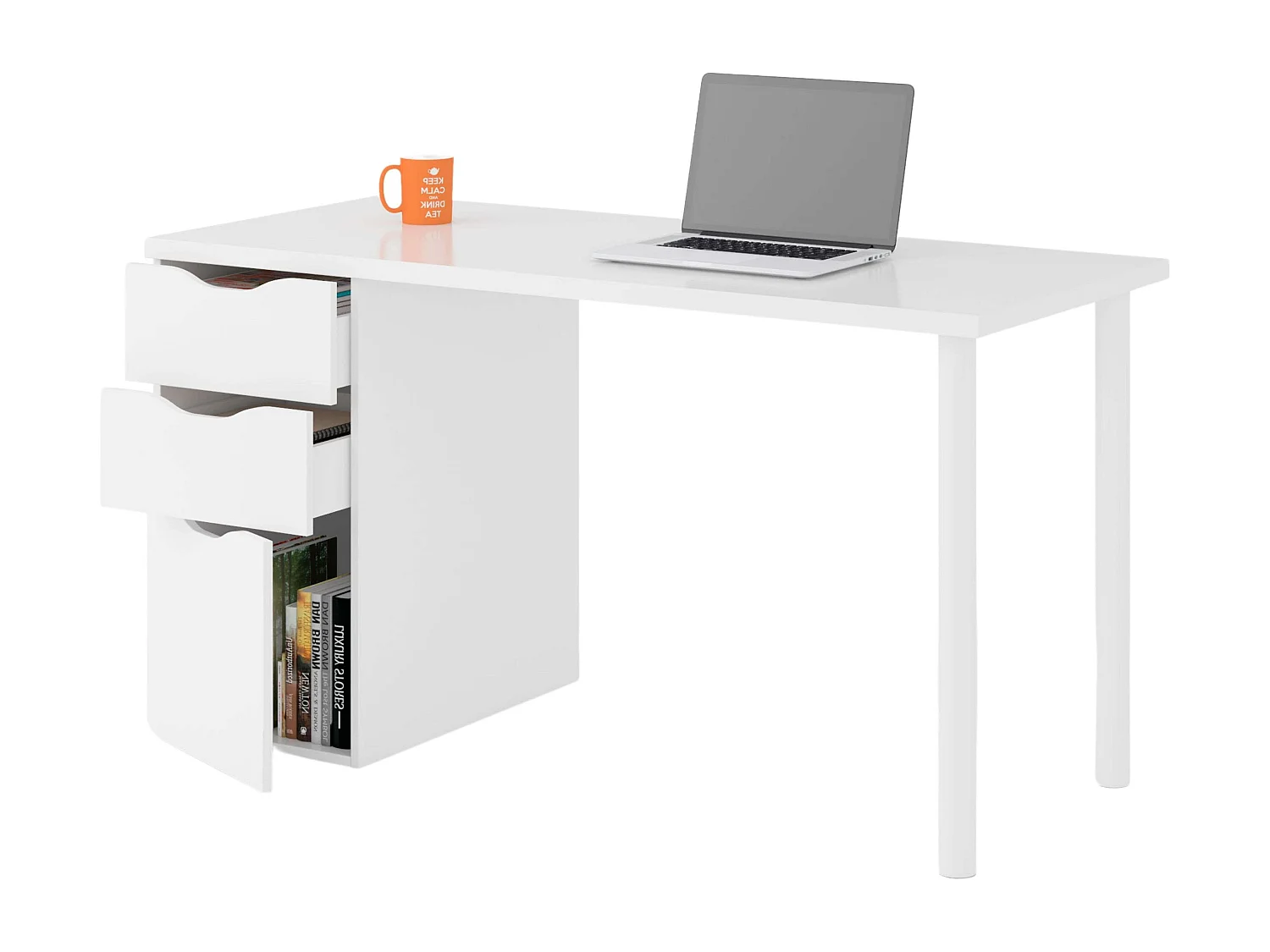 Pack Oficina Estilo Contemporáneo Blanco con 2 Estanterías y Escritorio