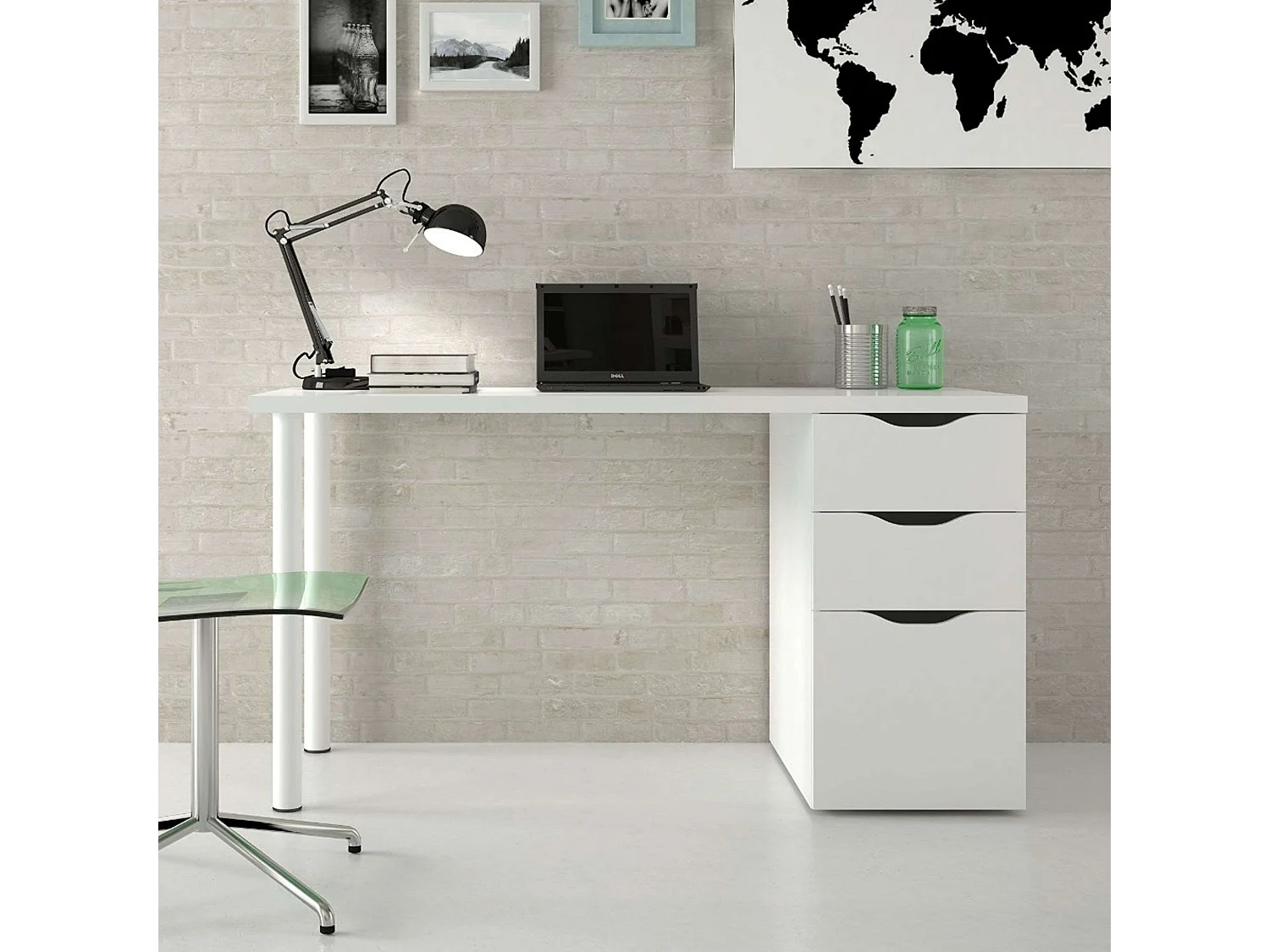 Pack Oficina Estilo Contemporáneo Blanco con 2 Estanterías y Escritorio