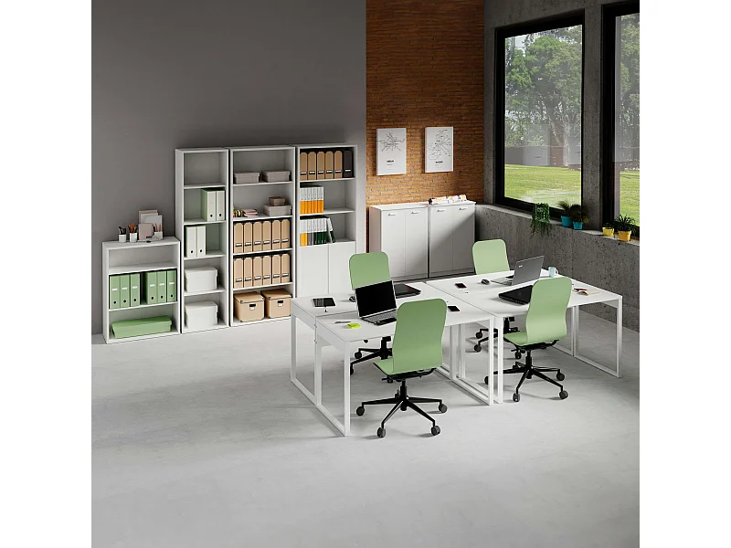 Pack Oficina: 4 Escritorios y Estanterías Estilo Moderno Blanco