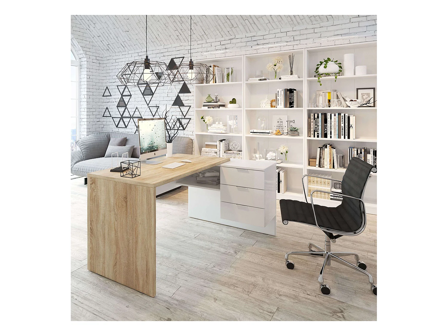 Despacho Zeus Oficina: Mesa Escritorio y 3 Estanterías Modernas