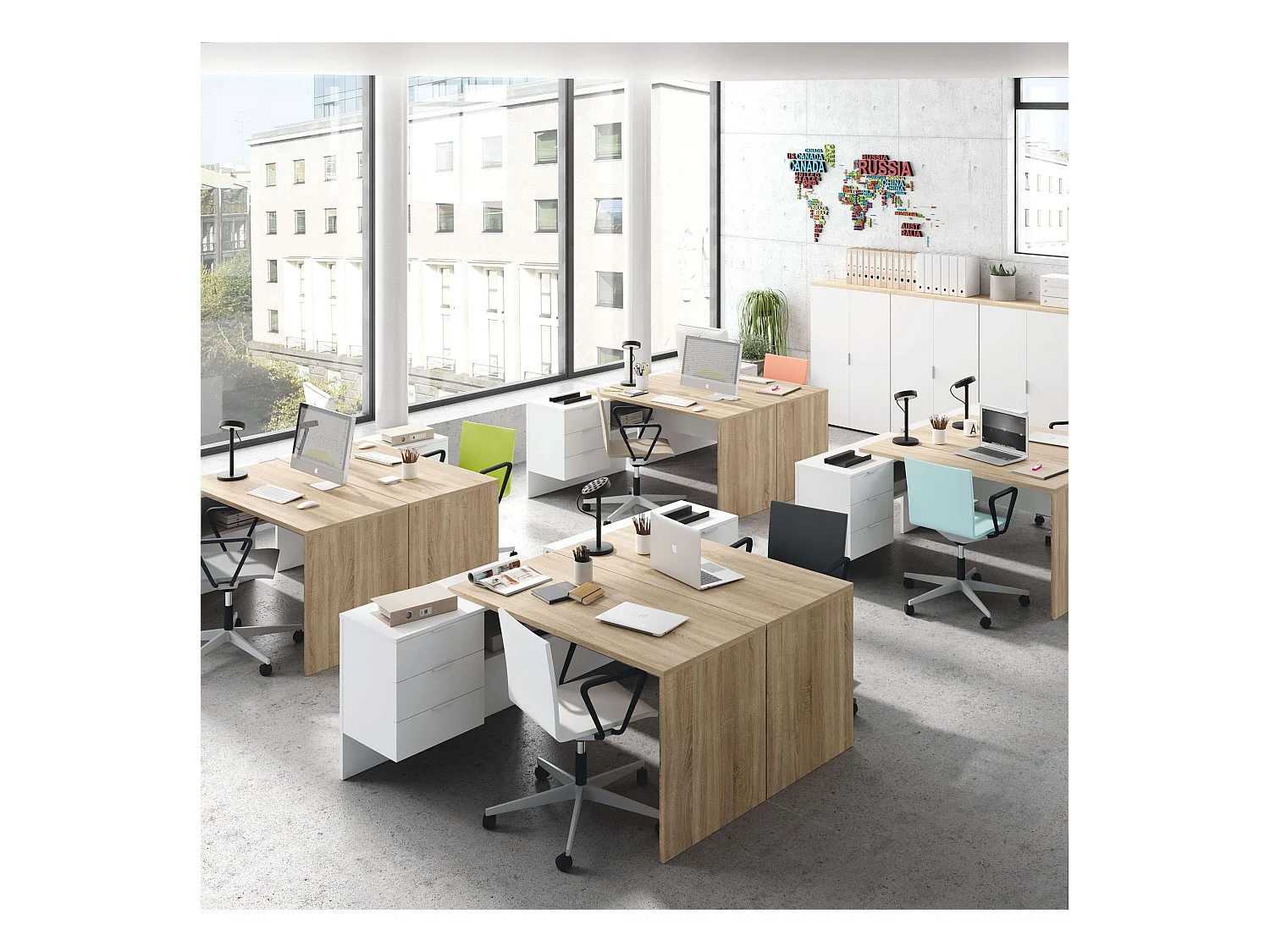 Despacho Zeus Oficina: Mesa Escritorio y 3 Estanterías Modernas