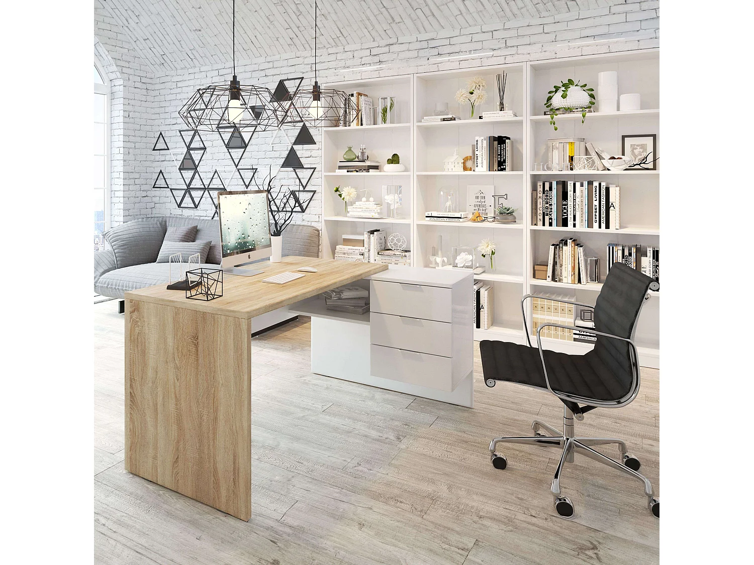 Despacho Zeus Oficina: Mesa Escritorio y 3 Estanterías Modernas