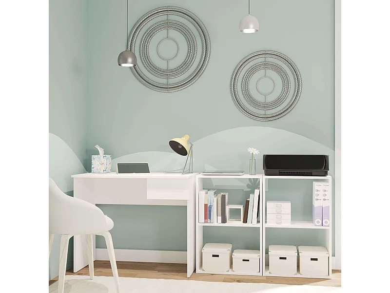 Pacote de escritório: mesa e 2 prateleiras Turin, branco