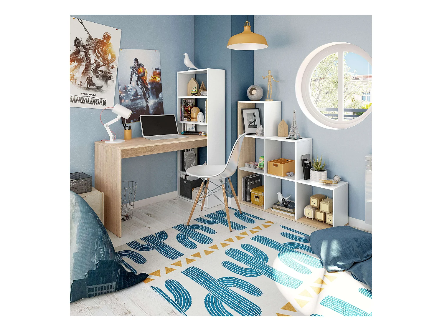 Pack Muebles Oficina Dormitorio Juvenil Blanco artik y Roble canadian