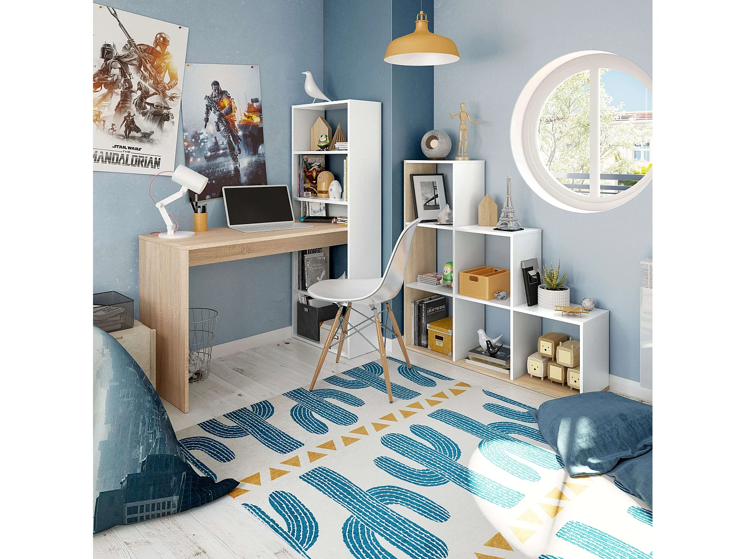 Pack Muebles Oficina Dormitorio Juvenil Blanco artik y Roble canadian