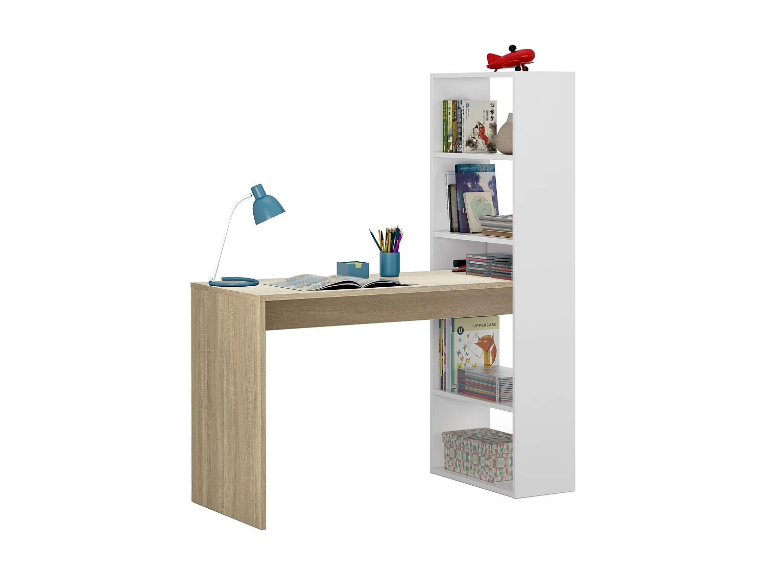 Pack Muebles Oficina Dormitorio Juvenil Blanco artik y Roble canadian