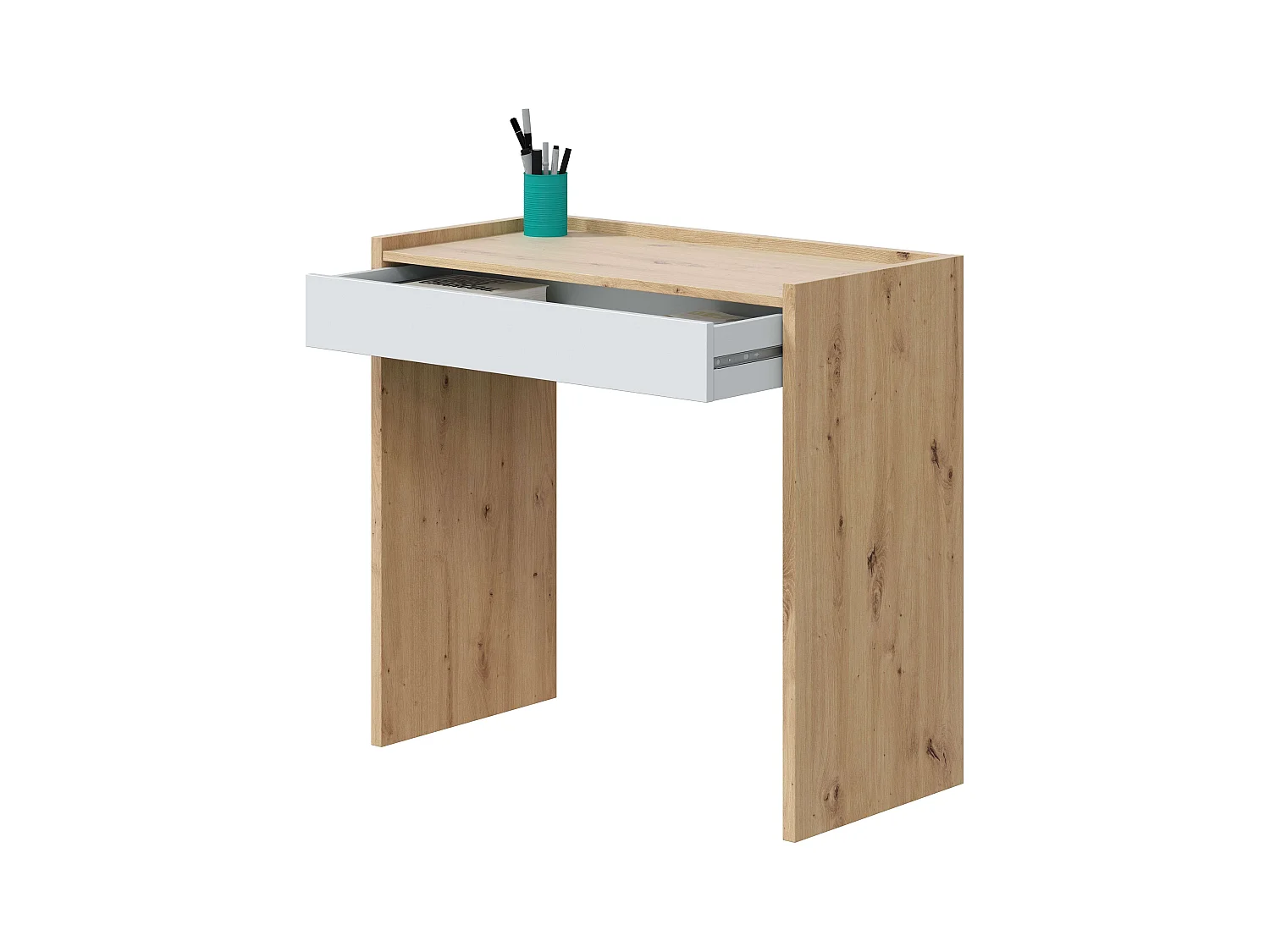 Pack oficina: escritorio + estantería + aparador roble nodi/ blanco mate