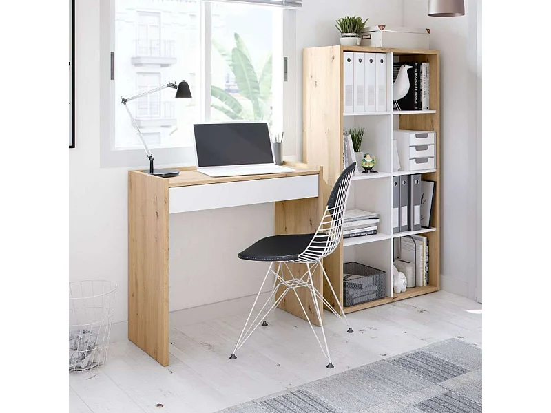 Pack Escritorio Estantería Juvenil Blanco Artik y Roble Nodi Oficina