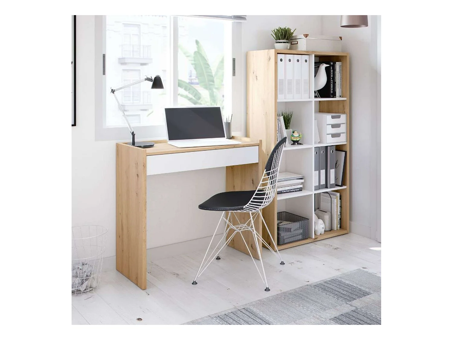 Pack Escritorio Estantería Juvenil Blanco Artik y Roble Nodi Oficina