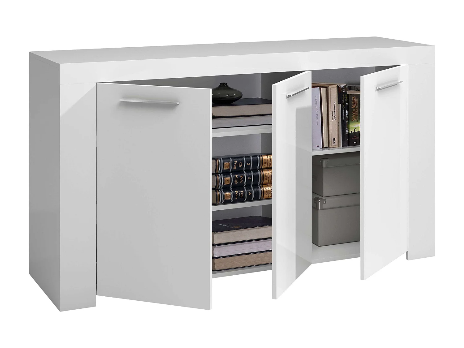 Conjunto despacho blanco: Mesa Escritorio + Aparador + 2 Estanterías