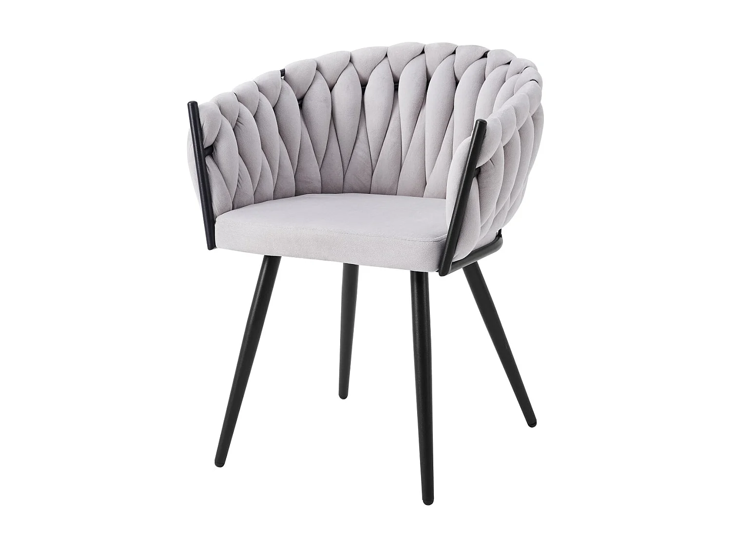 Lot de 2 chaises TRESSEES Velours Pied en métal noir - Gris clair