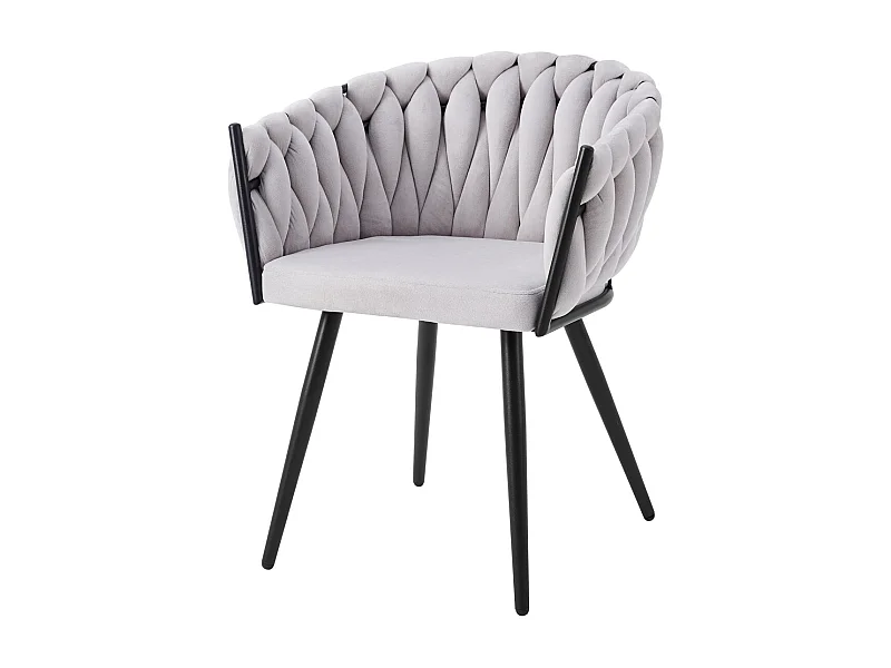 Lot de 2 chaises TRESSEES Velours Pied en métal noir - Gris clair