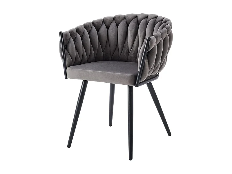 Lot de 2 chaises TRESSEES Velours Pied en métal noir - Anthracite