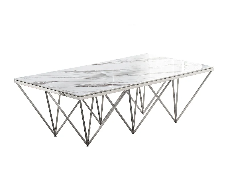 Table Basse GIZE rectangle Chrome et plateau en verre 130X70X42 cm