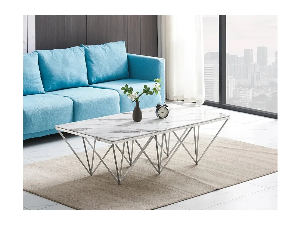 Table Basse GIZE rectangle Chrome et plateau en verre 130X70X42 cm