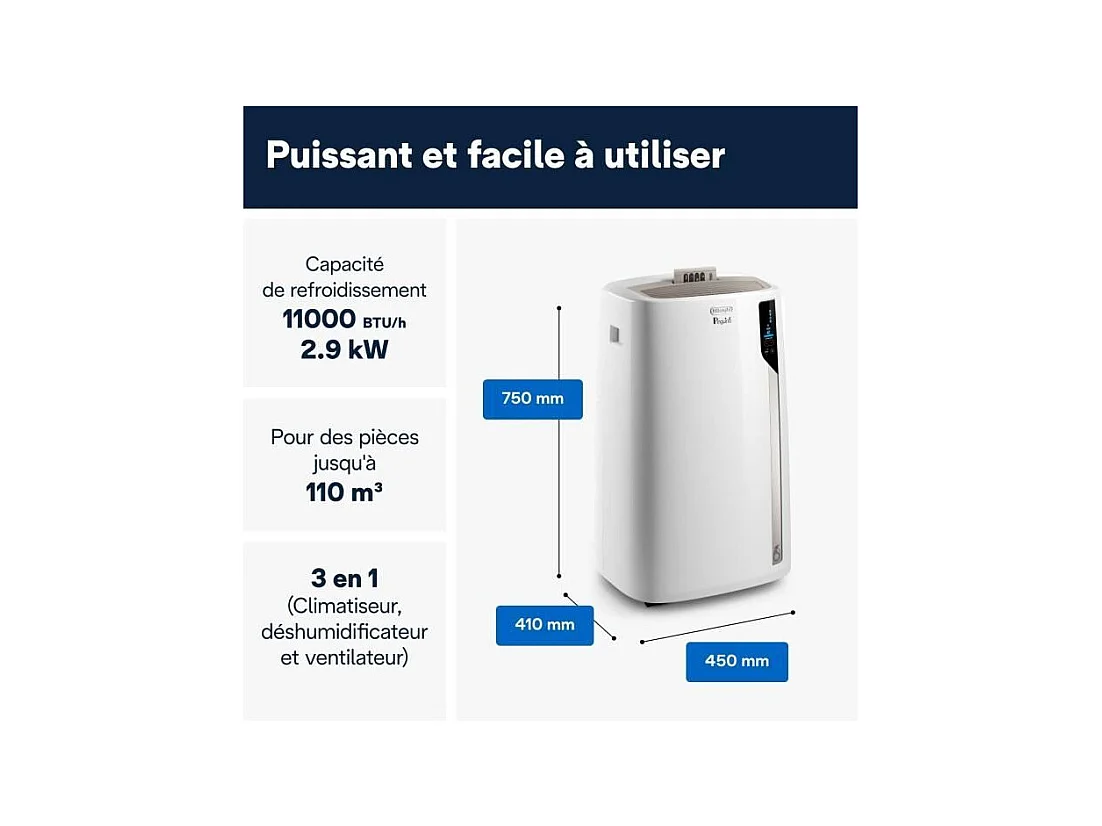 Mobiles Klimagerät DELONGHI PAC EL110 WIFI 2900W 11000 Btu/h 3 Geschwindigkeiten