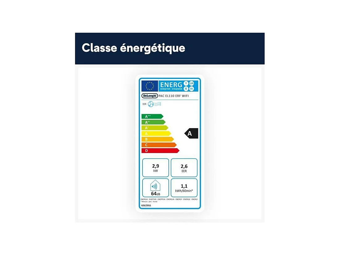 Mobiles Klimagerät DELONGHI PAC EL110 WIFI 2900W 11000 Btu/h 3 Geschwindigkeiten