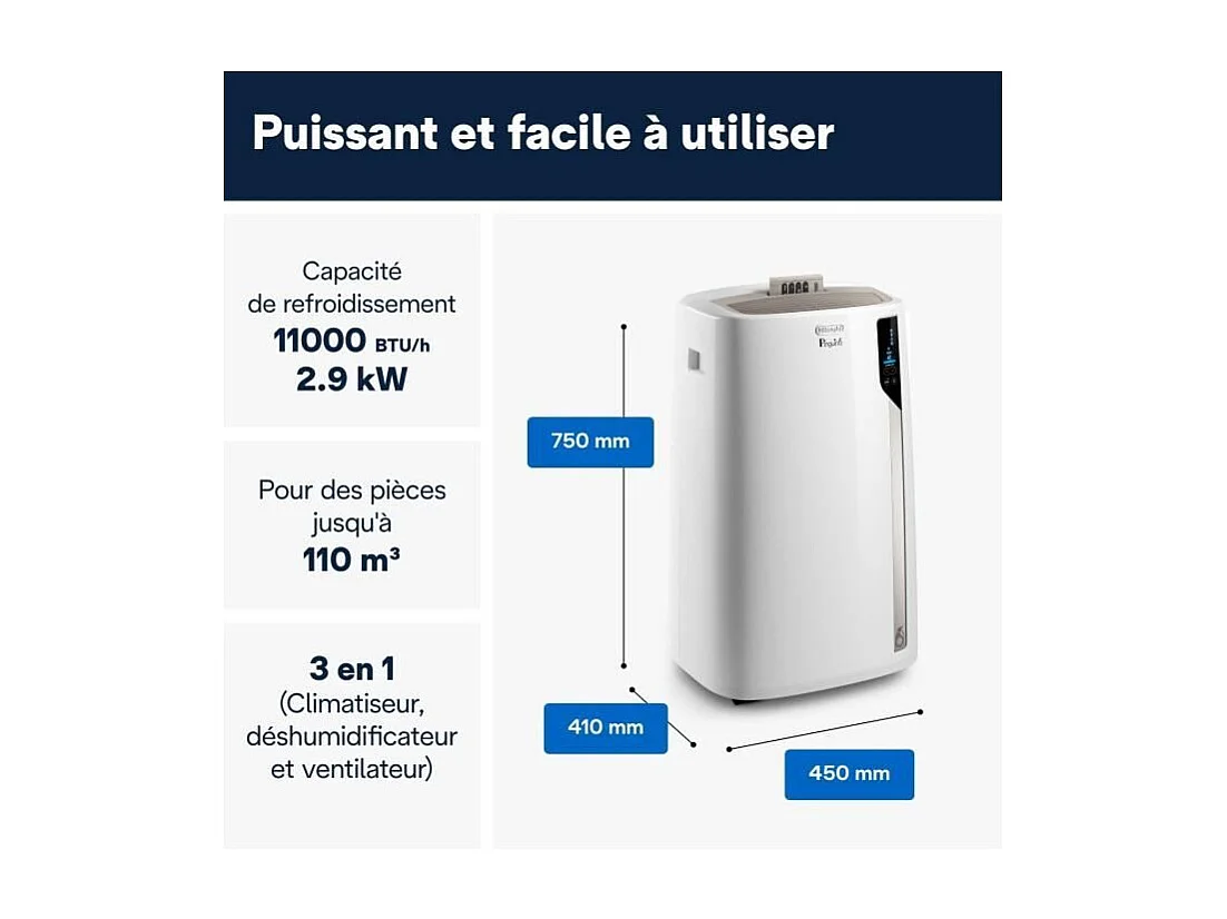 Mobiles Klimagerät DELONGHI PAC EL110 WIFI 2900W 11000 Btu/h 3 Geschwindigkeiten