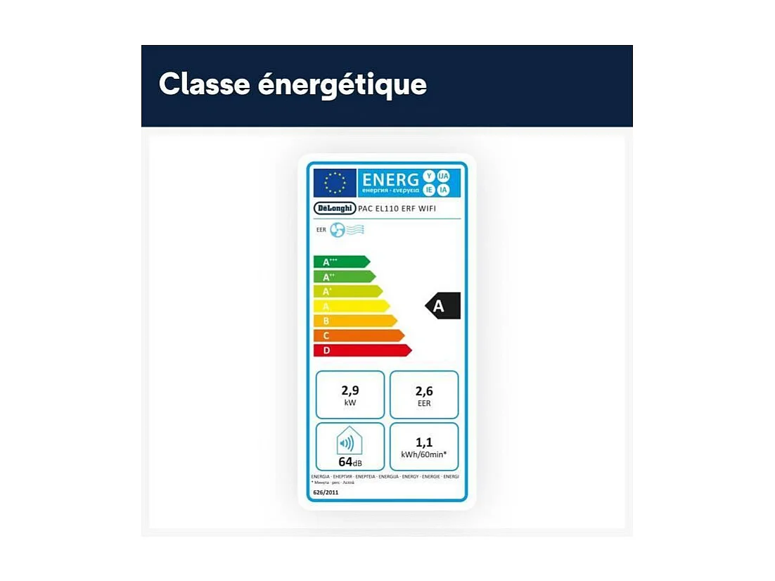 Mobiles Klimagerät DELONGHI PAC EL110 WIFI 2900W 11000 Btu/h 3 Geschwindigkeiten