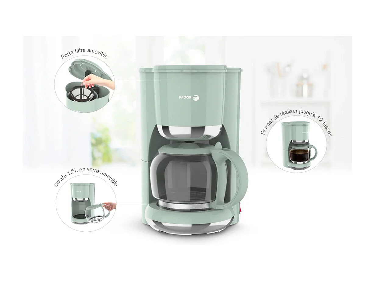 Cafetiere filtre - FAGOR - FG1560 - 1,5L - 12 tasses - Maintien au chaud