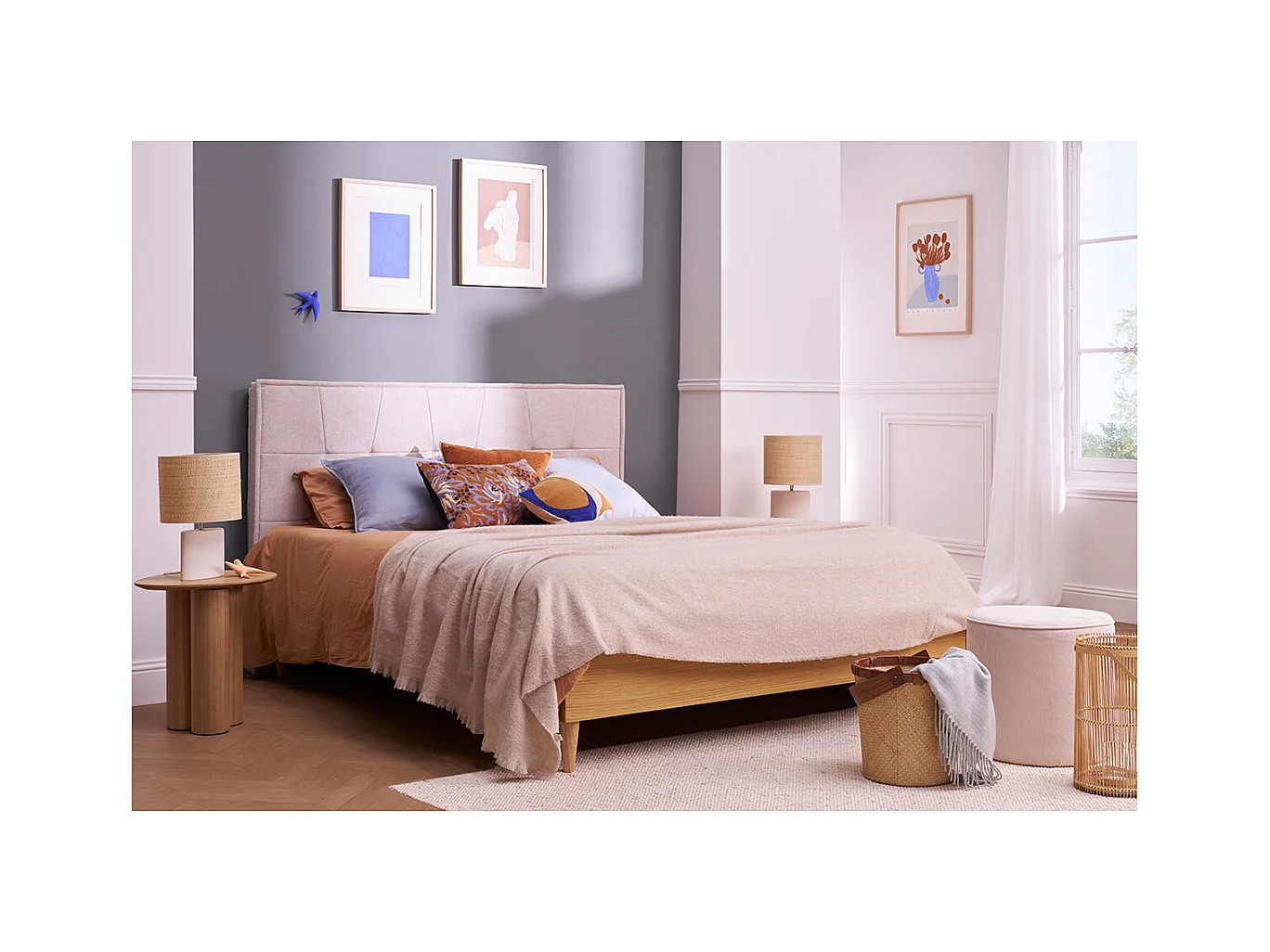 Testiera in tessuto effetto velluto testurizzato beige L170 cm SUKA