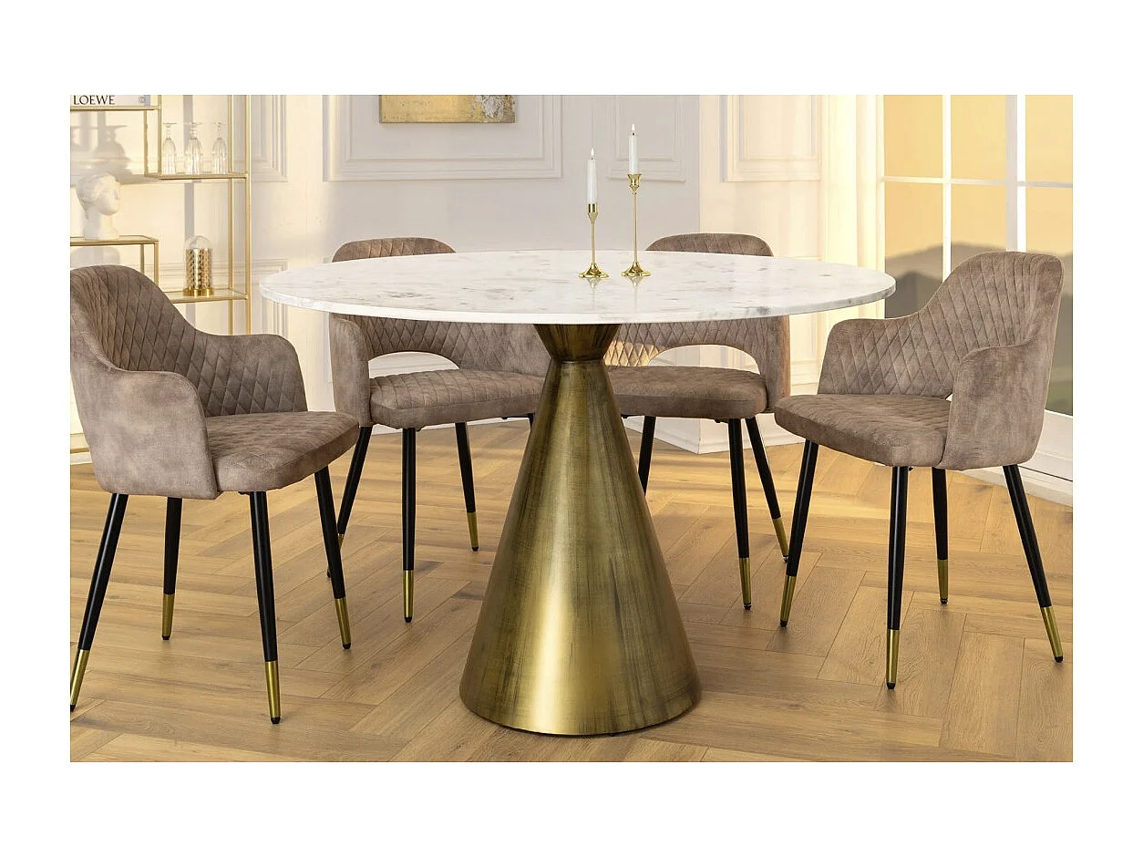 Table ronde SOLEA – Marbre blanc et pied or – Chic et moderne
