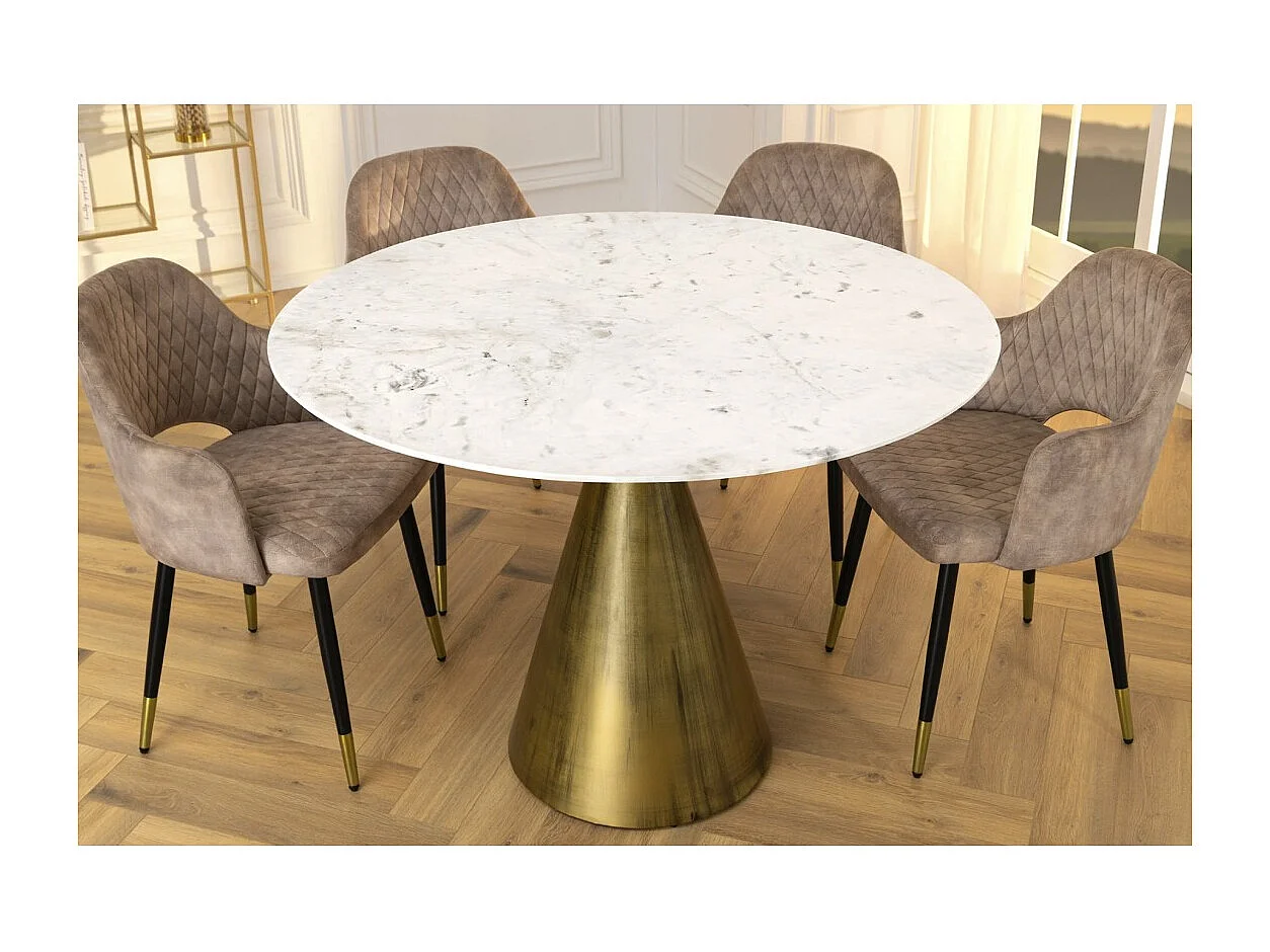 Table ronde SOLEA – Marbre blanc et pied or – Chic et moderne