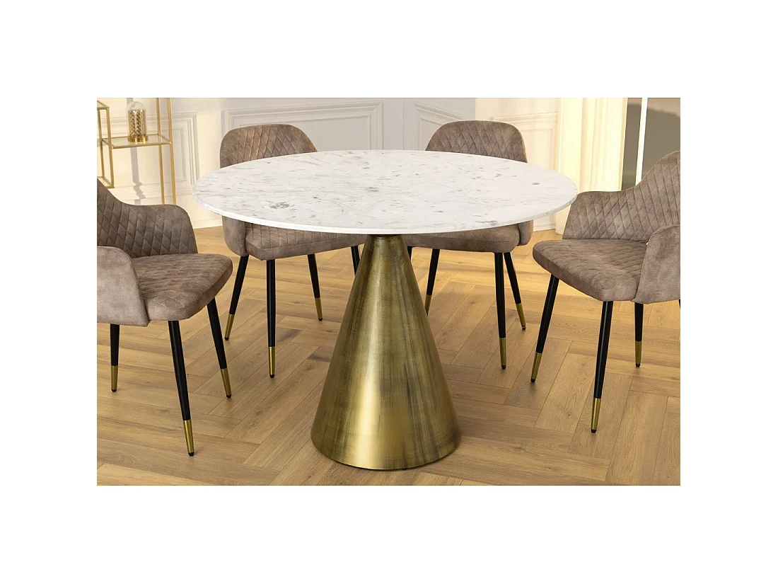 Ronde tafel SOLEA – Wit marmer en gouden voet – Chic en modern
