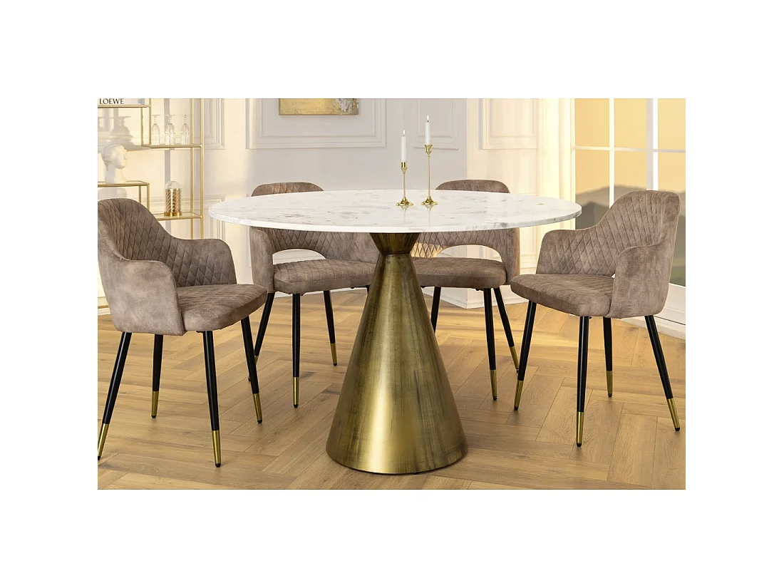 Ronde tafel SOLEA – Wit marmer en gouden voet – Chic en modern