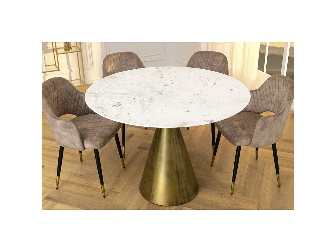Ronde tafel SOLEA – Wit marmer en gouden voet – Chic en modern