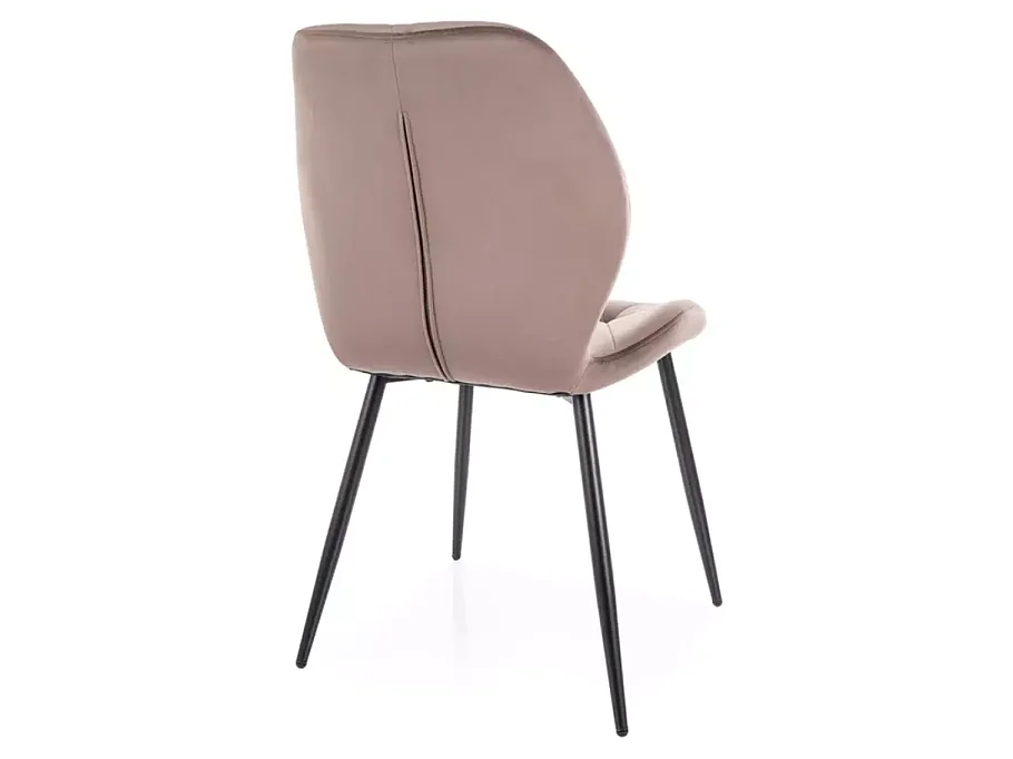 Chaise velours cappuccino avec piétement noir mat et design matelassé moderne LIRYCA