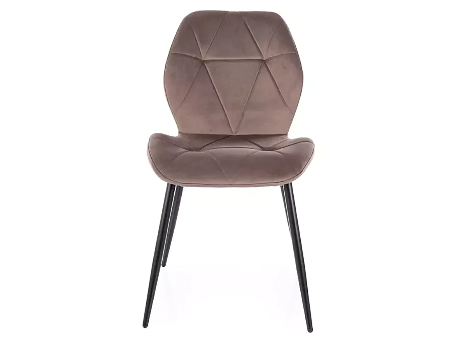 Chaise velours cappuccino avec piétement noir mat et design matelassé moderne LIRYCA