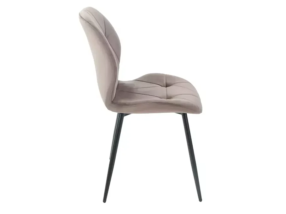 Chaise velours cappuccino avec piétement noir mat et design matelassé moderne LIRYCA