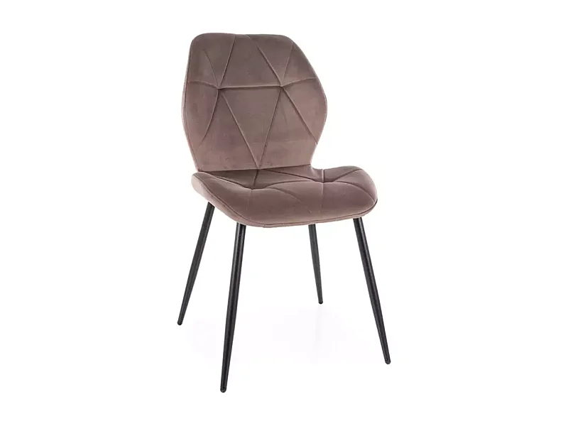 Chaise velours cappuccino avec piétement noir mat et design matelassé moderne LIRYCA
