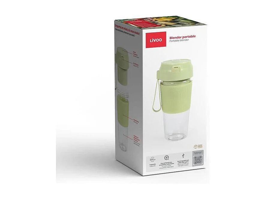 Draagbare Blender Livoo 40W 300ml Matcha Groen met 6 RVS Messen en Oplaadbare USB-C Batterij