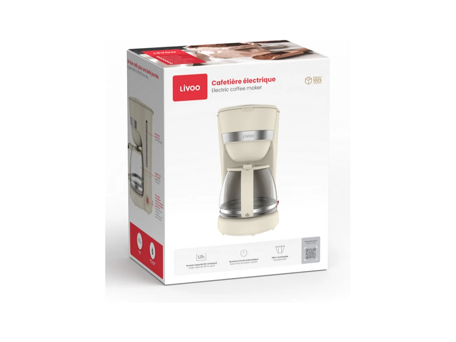 Livoo Cafetière filtre 12 tasses 1.25l 750w - DOD200C
