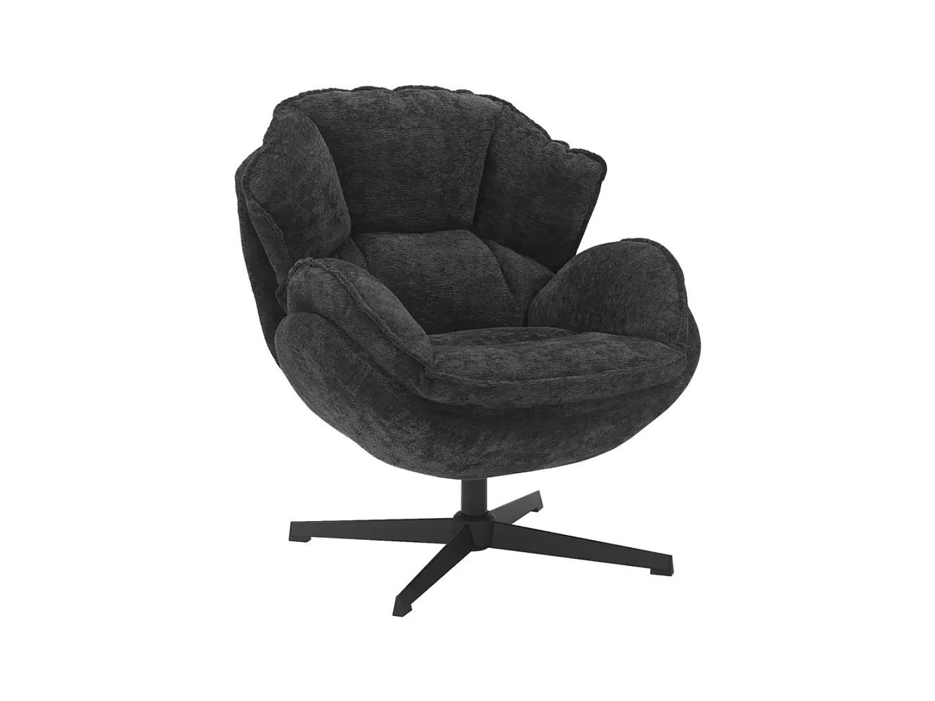 Fauteuil noir pivotant à 360° en tissu doux noir Tofon