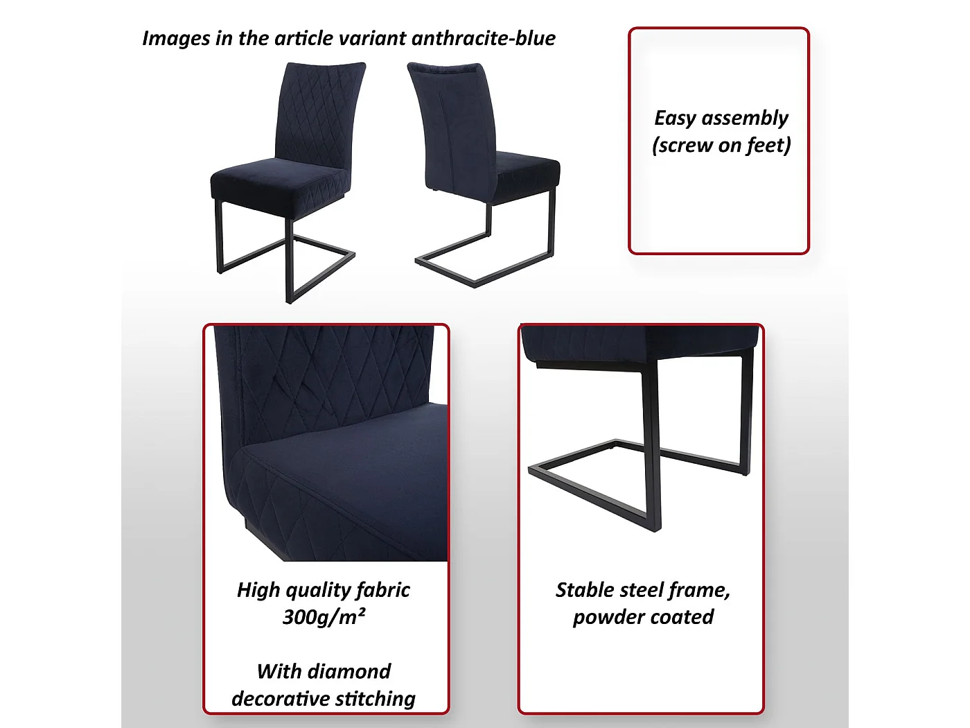 Krzesło wspornikowe MCW-L15 (zestaw 2 sztuk),  antracytowo-niebieski