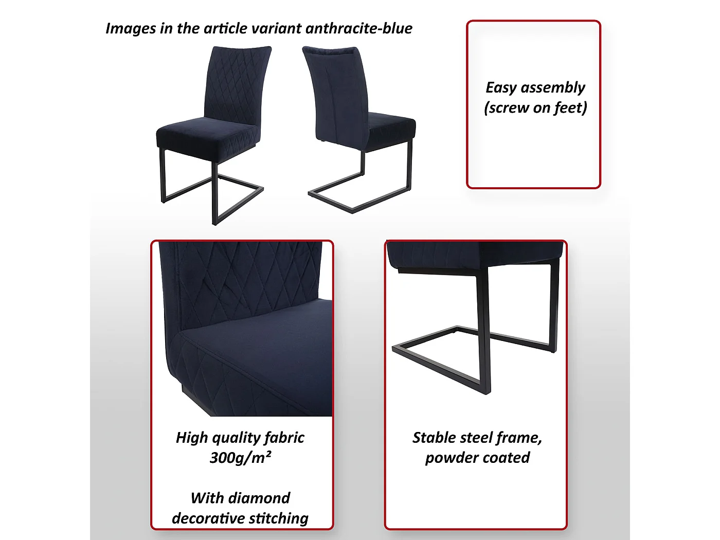 Krzesło wspornikowe MCW-L15 (zestaw 2 sztuk),  turkusowo-niebieski