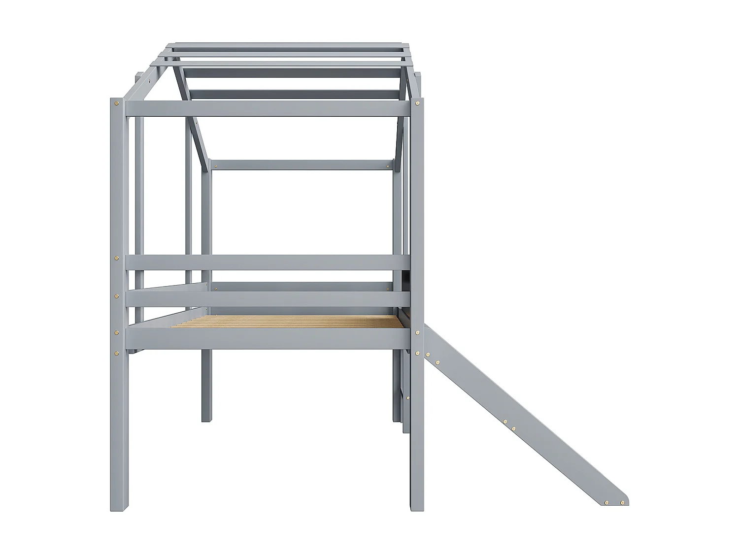 Kinderhochbett 90x200 cm - mit Sicherheitsleiter - mit Rutsche - mit Zeichentafel - Grau (Matratze nicht inbegriffen)