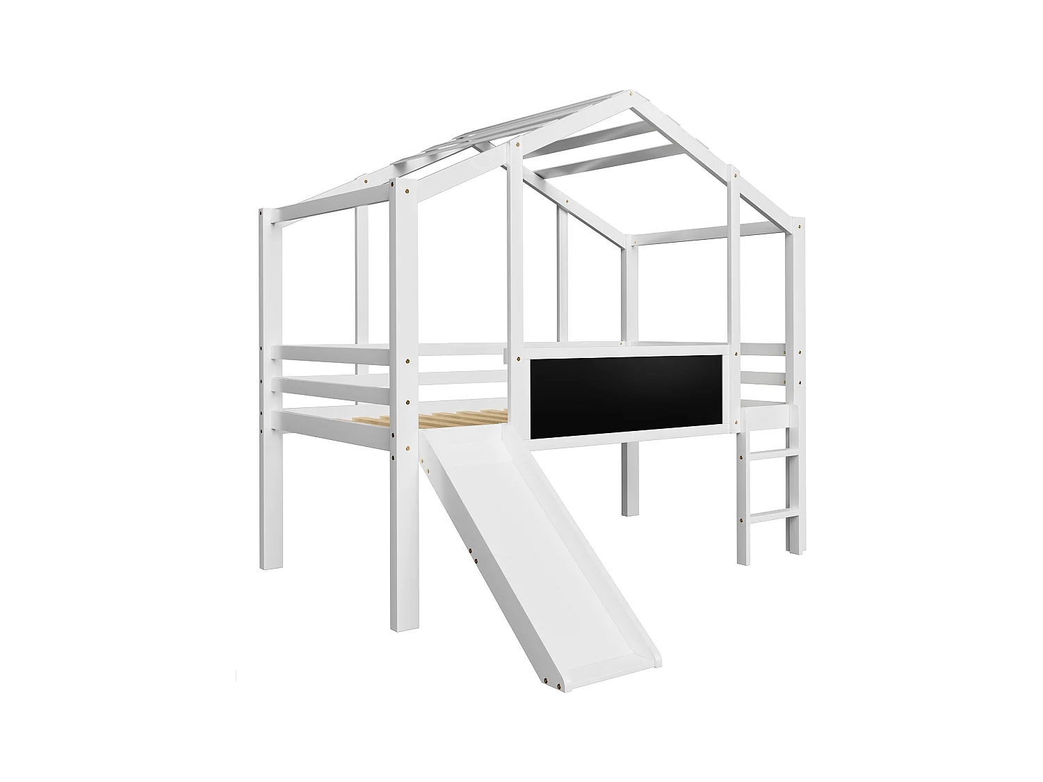 Lit mezzanine enfant 90x200 cm - avec échelle de sécurité - avec toboggan - avec tableau à dessin - Blanc (matelas non inclus)