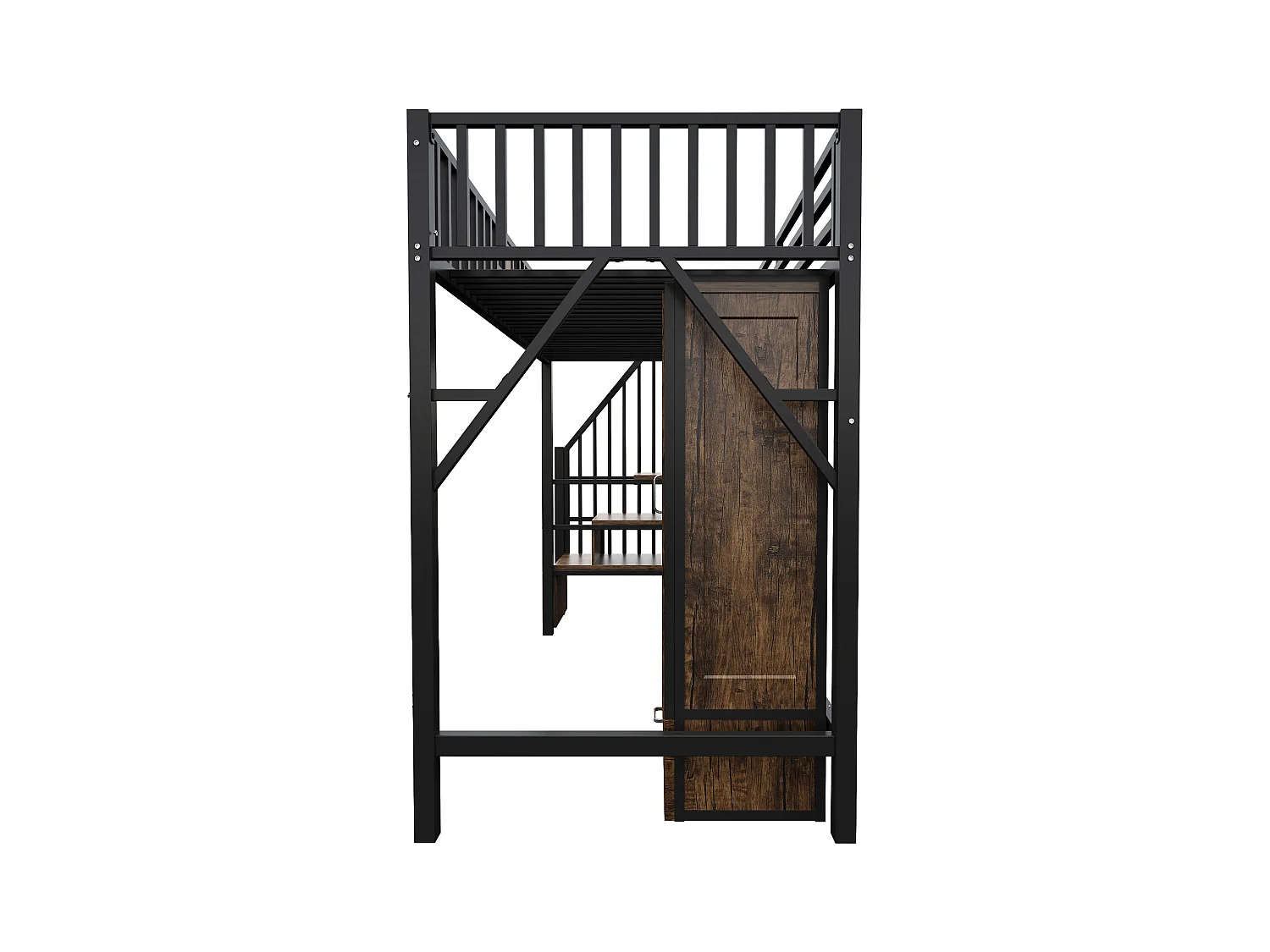 Lit mezzanine en métal 90x200 cm - avec penderie - 1 tiroir - avec échelle de rangement - noir (matelas non inclus)