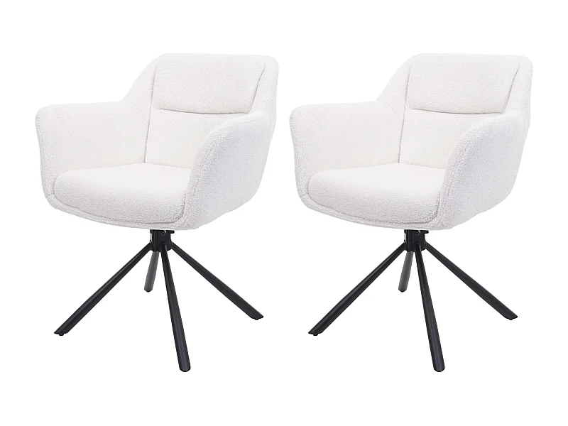 Lot de 2 chaises de salle à manger avec accoudoirs siège pivotant en tissu bouclé blanc 04_0007364
