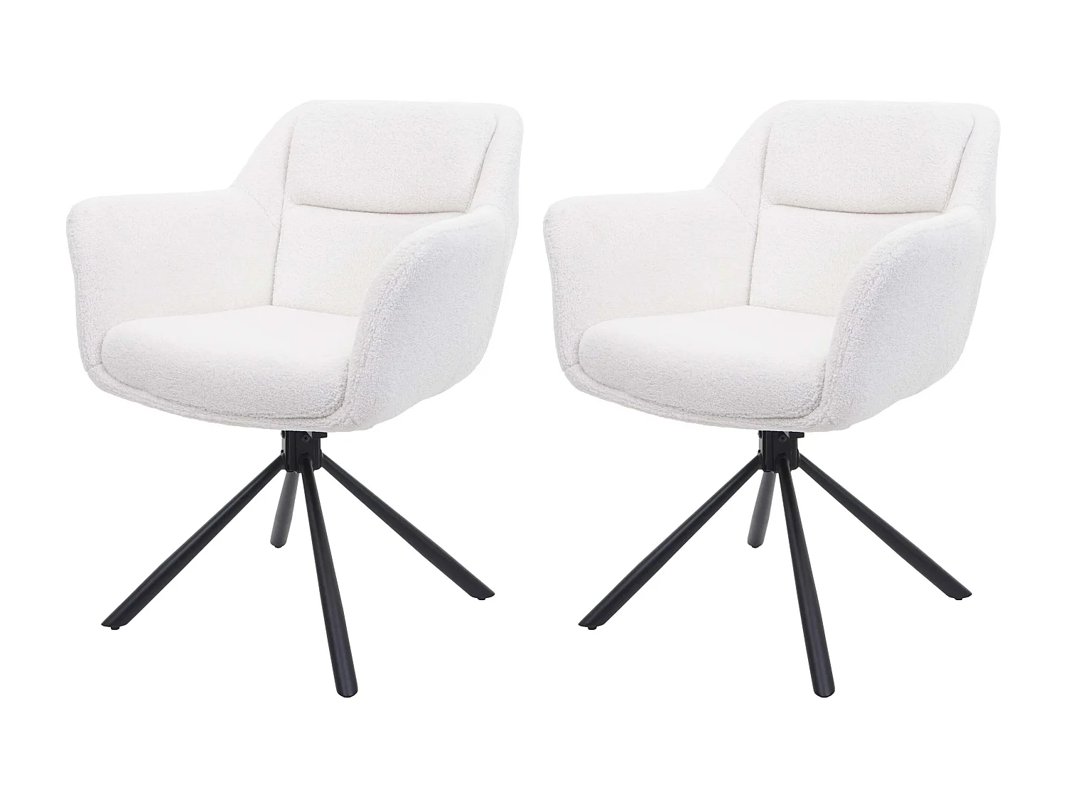 Lot de 2 chaises de salle à manger avec accoudoirs siège pivotant en tissu bouclé blanc 04_0007364
