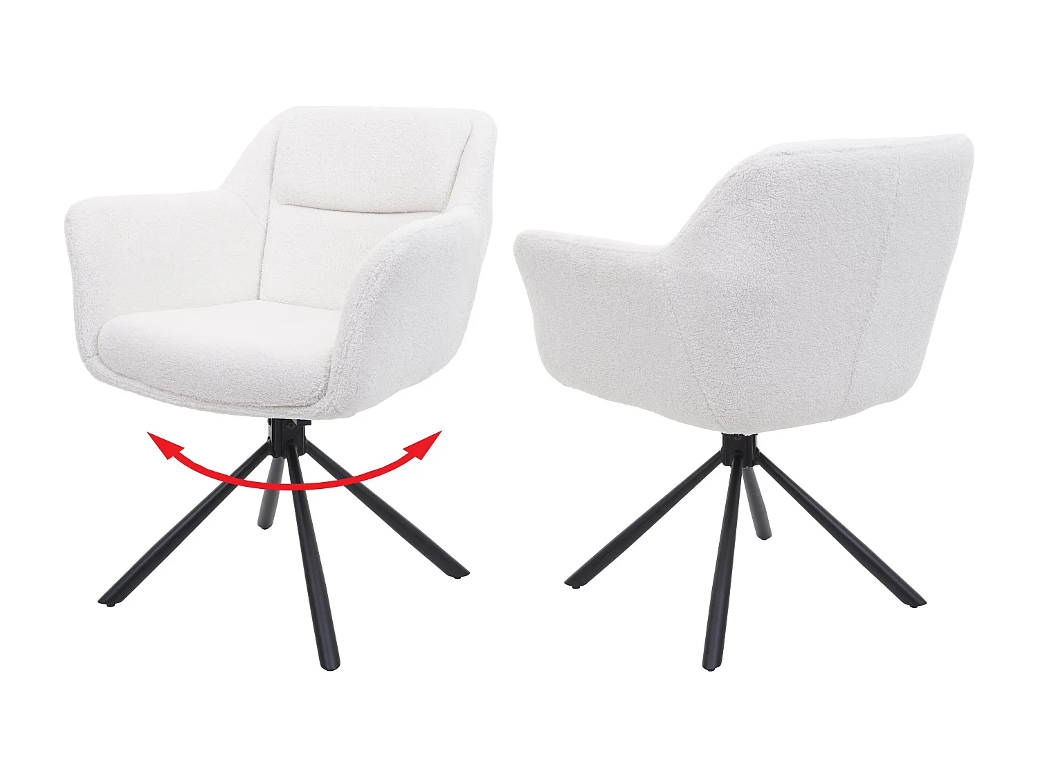 Lot de 2 chaises de salle à manger avec accoudoirs siège pivotant en tissu bouclé blanc 04_0007364