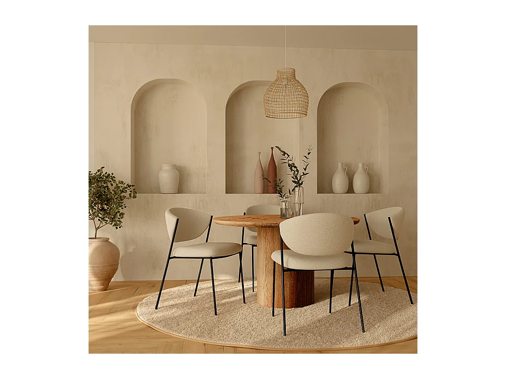 Chaise de salle à manger - Tapissée en tissu bouclé - Métal noir - Seda Chocolat