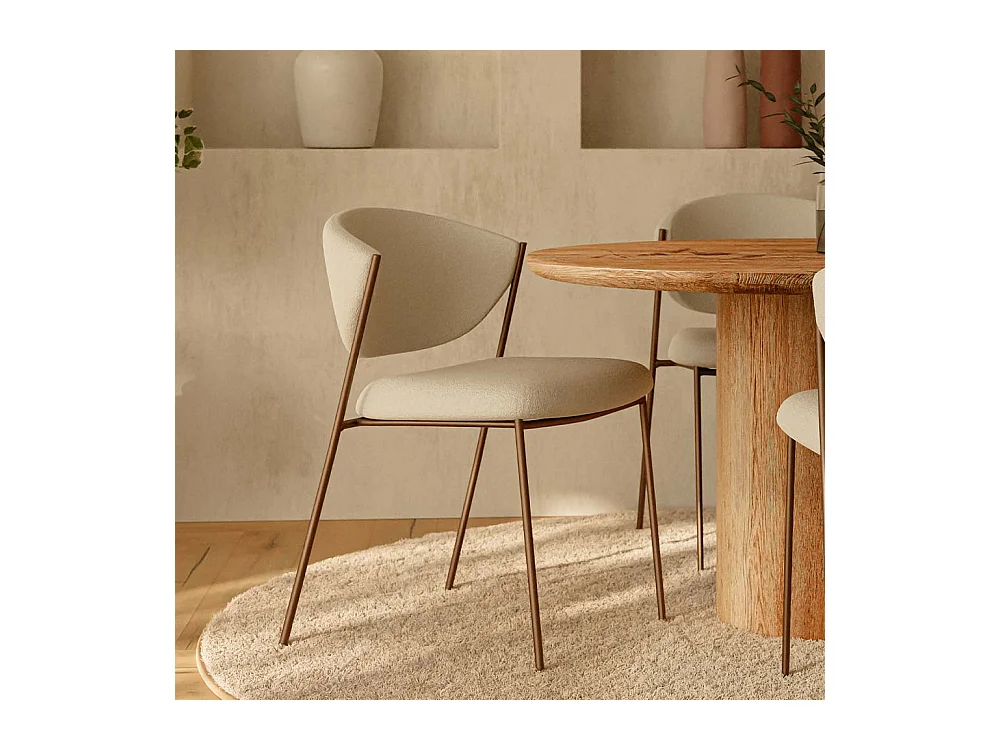 Silla de comedor - Tapizada en Tela Bouclé - Metal negro - Seda