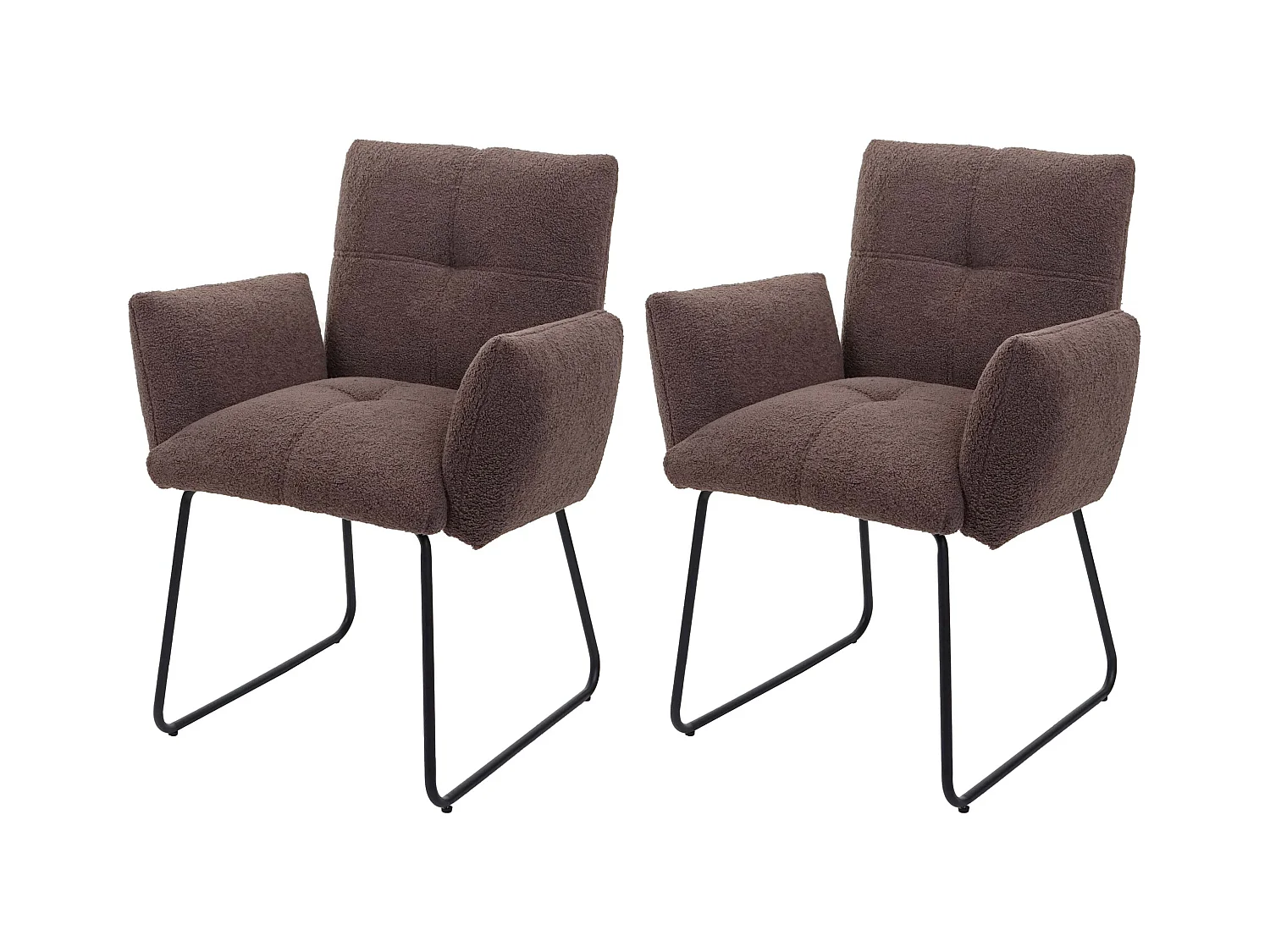 Lot de 2 chaises de salle à manger rembourrée avec accoudoirs en tissu bouclé marron 04_0007368