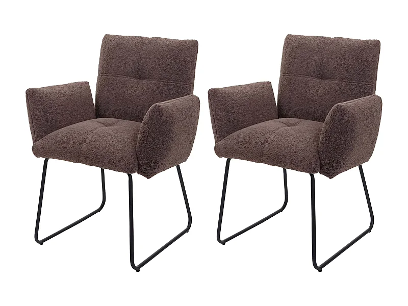 Lot de 2 chaises de salle à manger rembourrée avec accoudoirs en tissu bouclé marron 04_0007368